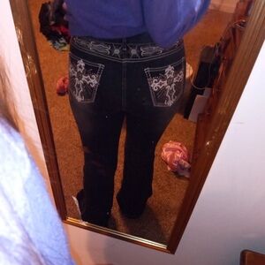 Women's Black Embroidered Jeans